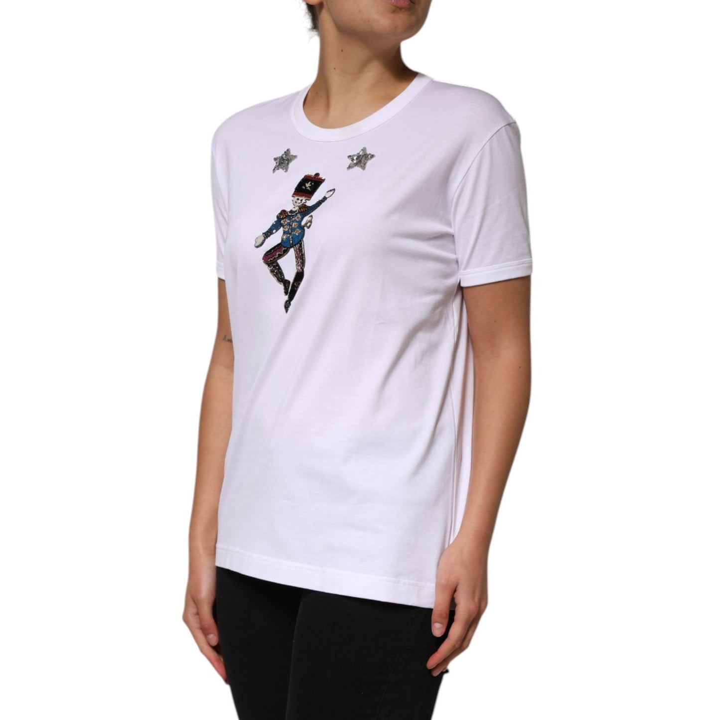 Dolce & Gabbana White Cotton Sequin Embellished Top T-shirt TSH90630-44