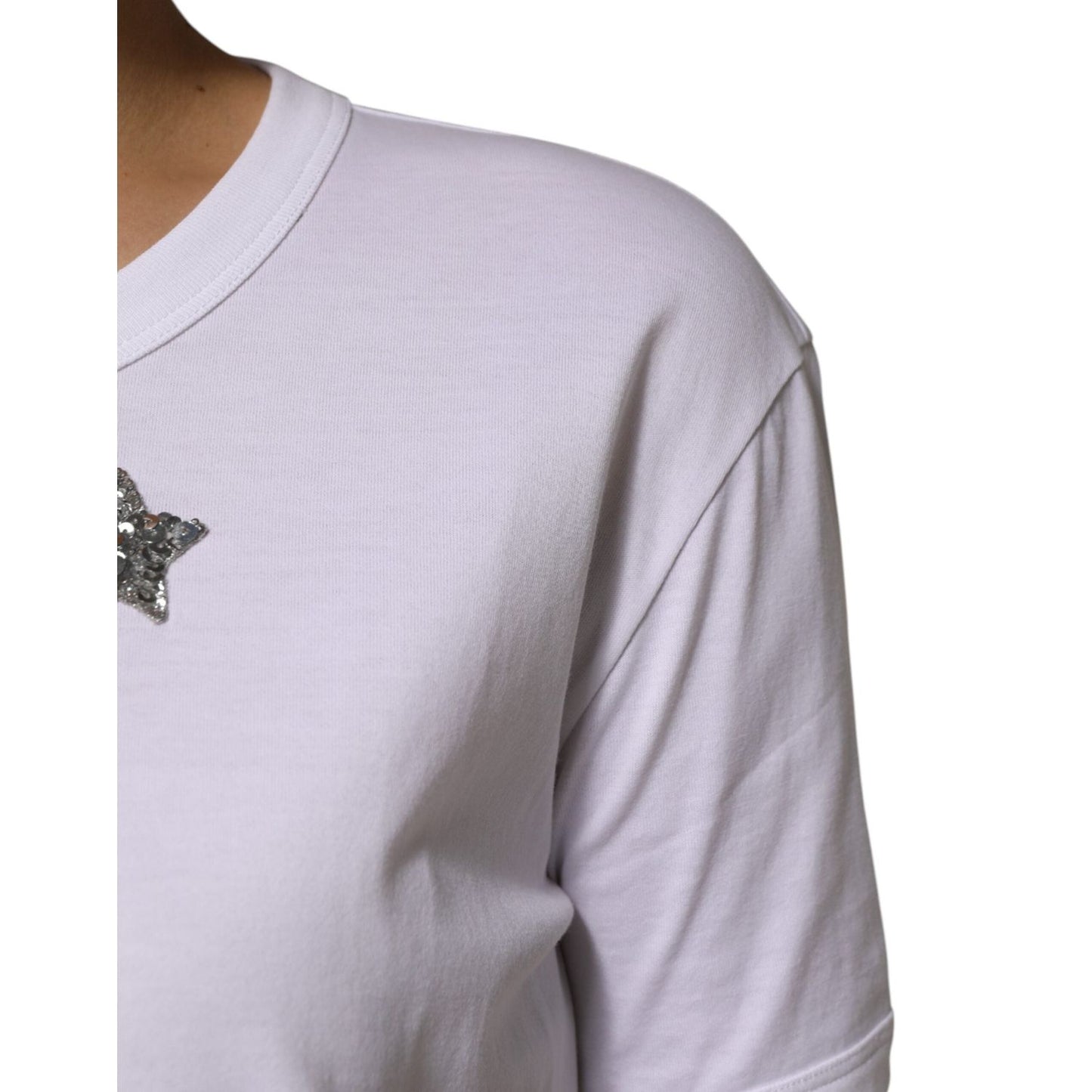 Dolce & Gabbana White Cotton Sequin Embellished Top T-shirt TSH90630-44