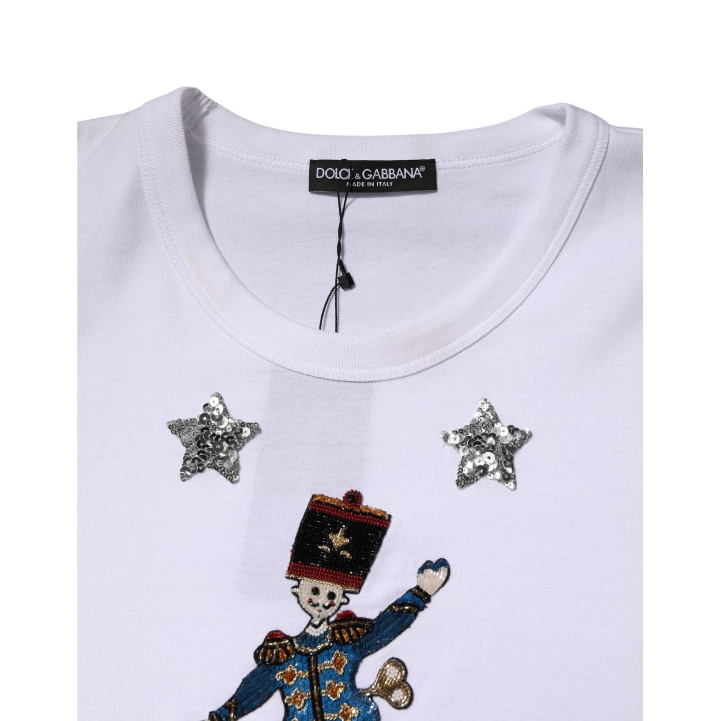 Dolce & Gabbana White Cotton Sequin Embellished Top T-shirt TSH90630-44