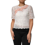 Dolce & Gabbana White Floral Lace Short Sleeves Blouse Top TSH90634-38