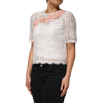 Dolce & Gabbana White Floral Lace Short Sleeves Blouse Top TSH90634-38
