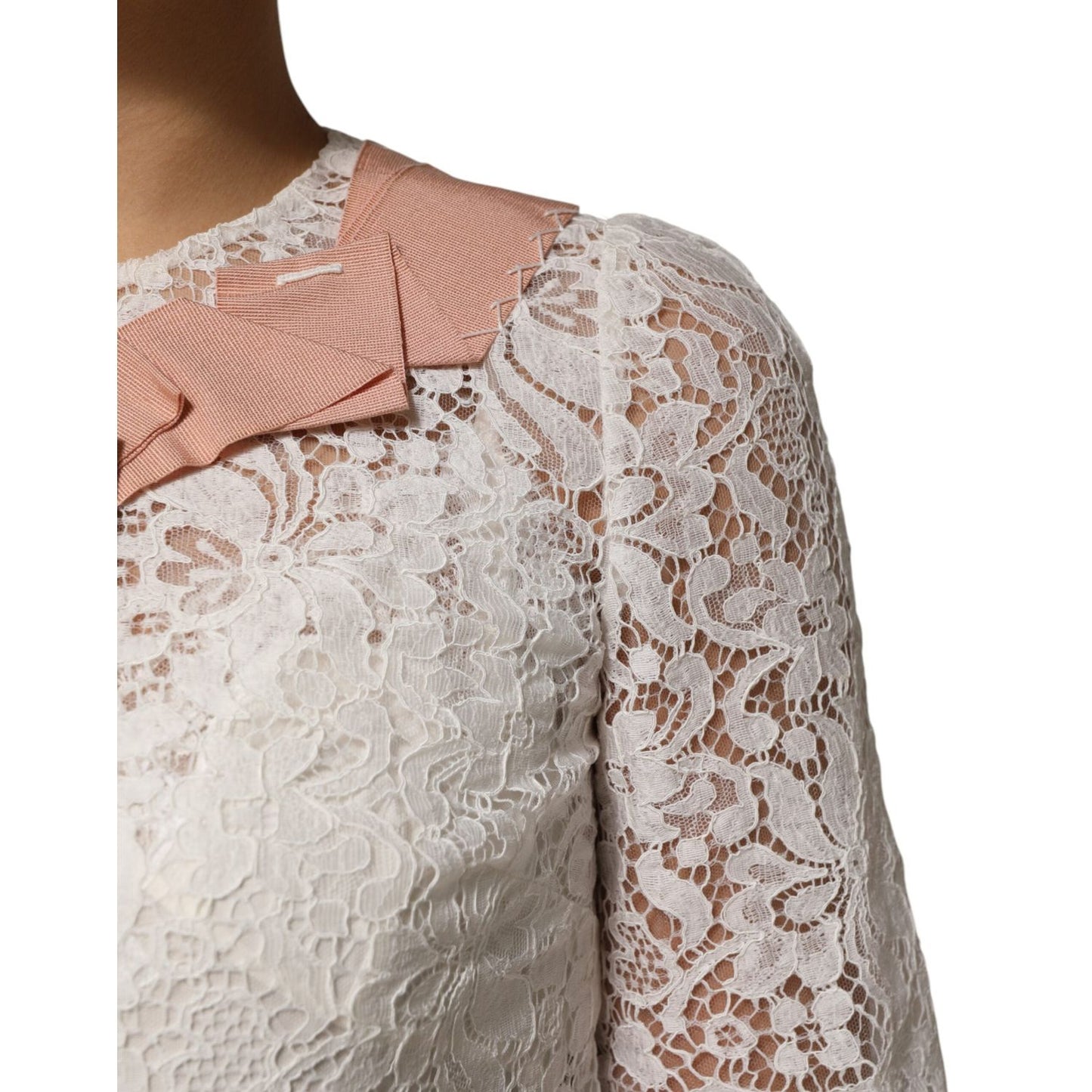 Dolce & Gabbana White Floral Lace Short Sleeves Blouse Top TSH90634-38