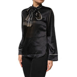 Dolce & Gabbana Black Silk Ascot Collared Button Blouse Top TSH90644-38