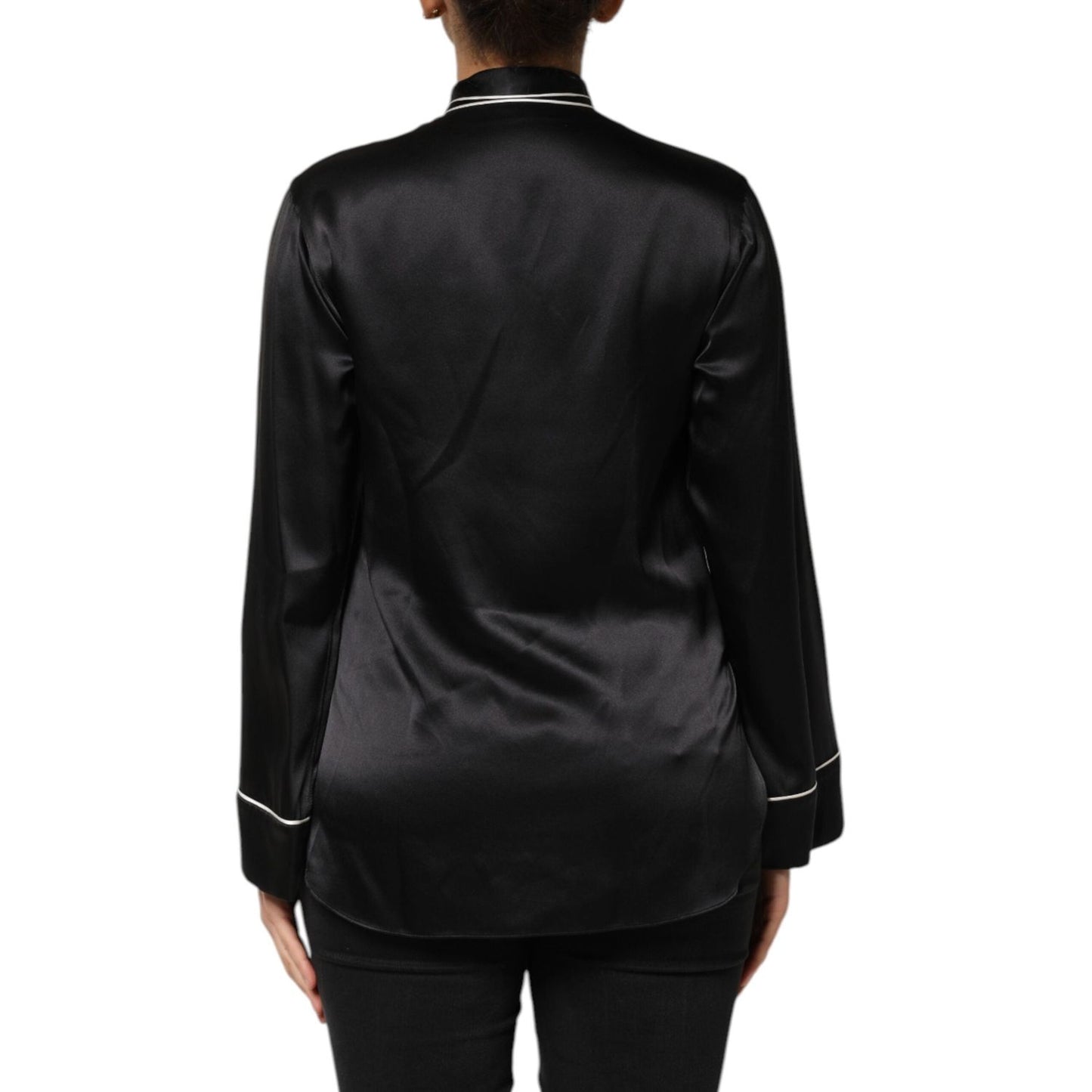 Dolce & Gabbana Black Silk Ascot Collared Button Blouse Top TSH90644-38