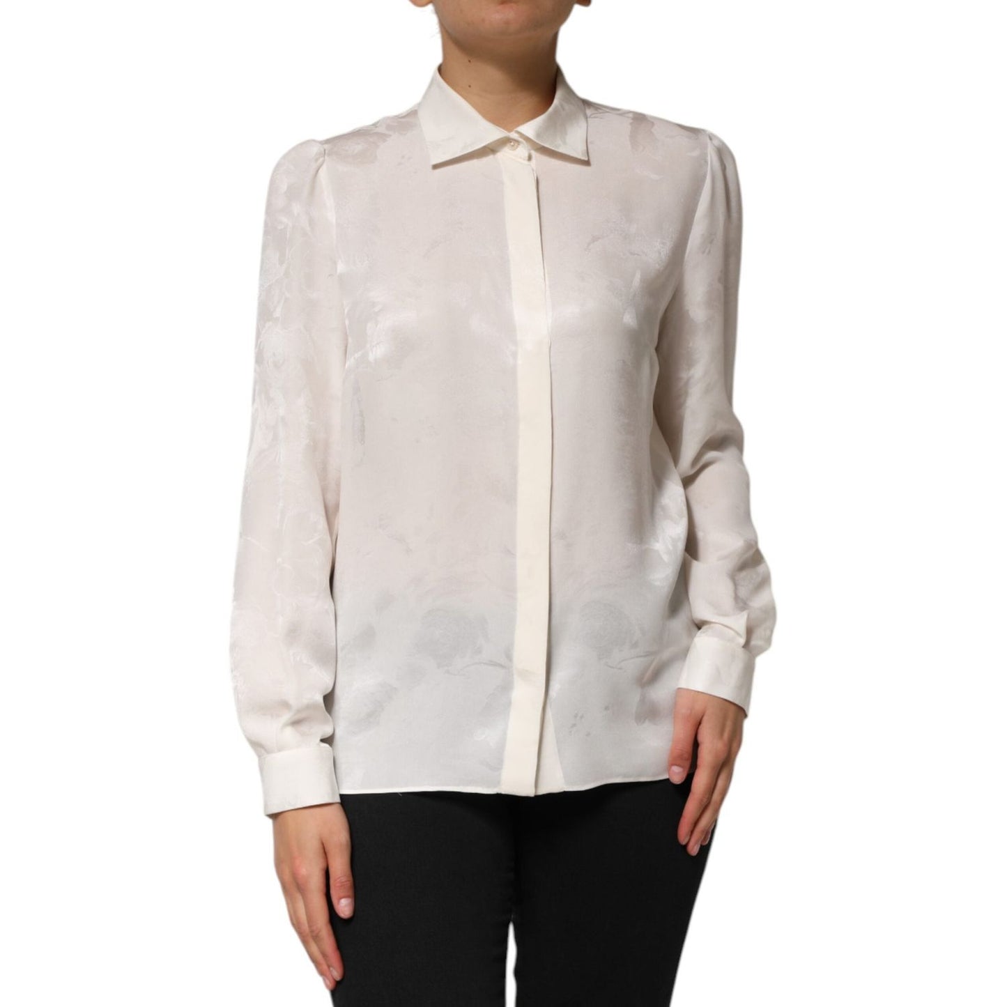 Dolce & Gabbana White Silk Long Sleeves Collared Shirt Top TSH90650-46