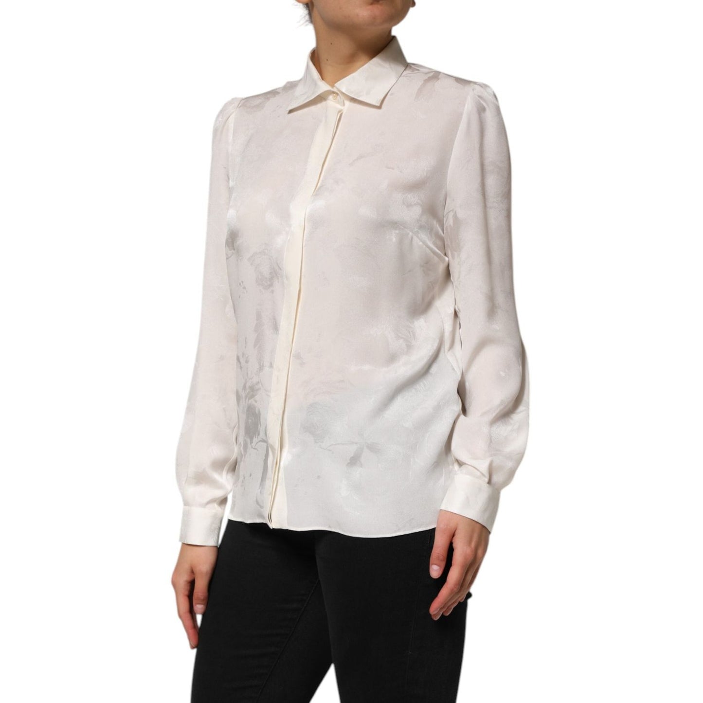 Dolce & Gabbana White Silk Long Sleeves Collared Shirt Top TSH90650-46