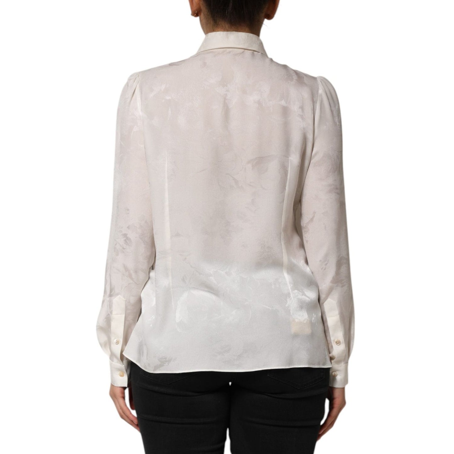 Dolce & Gabbana White Silk Long Sleeves Collared Shirt Top TSH90650-46