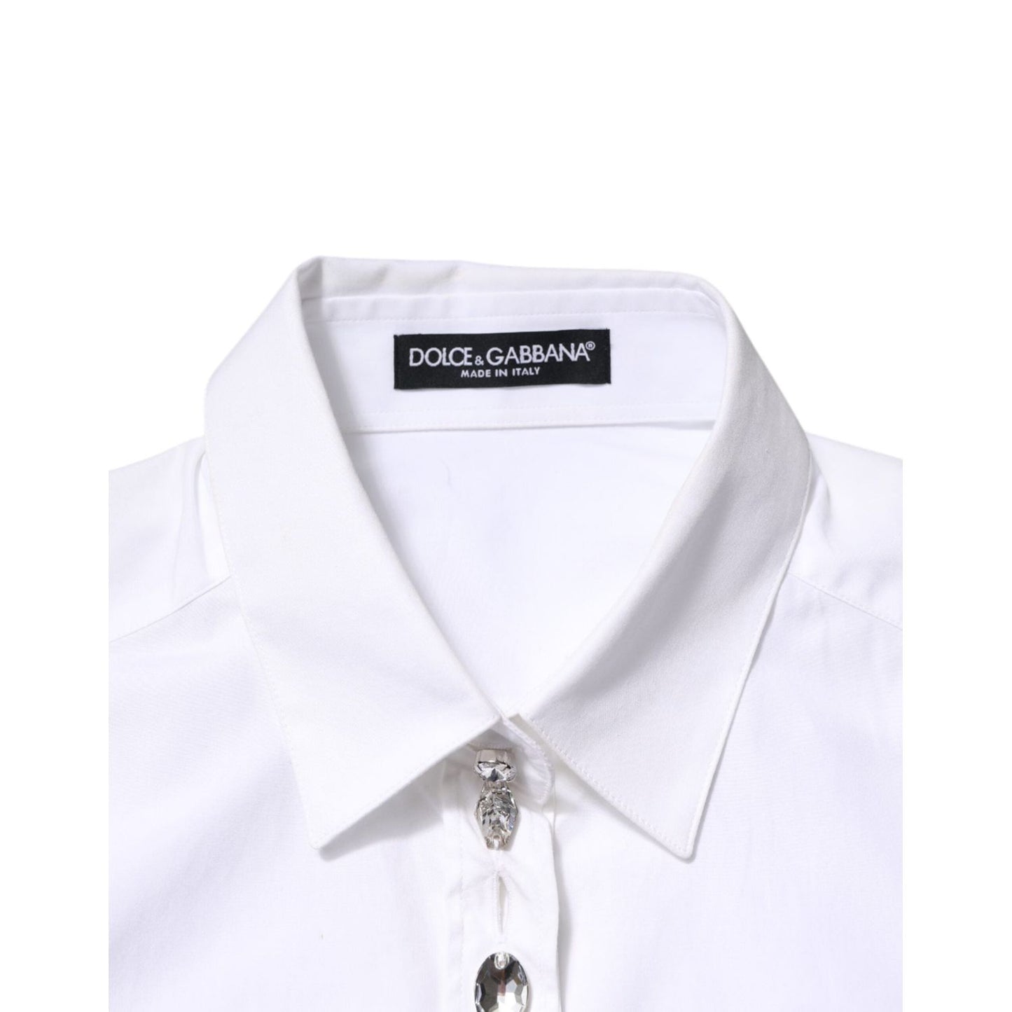 Dolce & Gabbana White Crystal Embellished Collared Shirt Top TSH90652-38