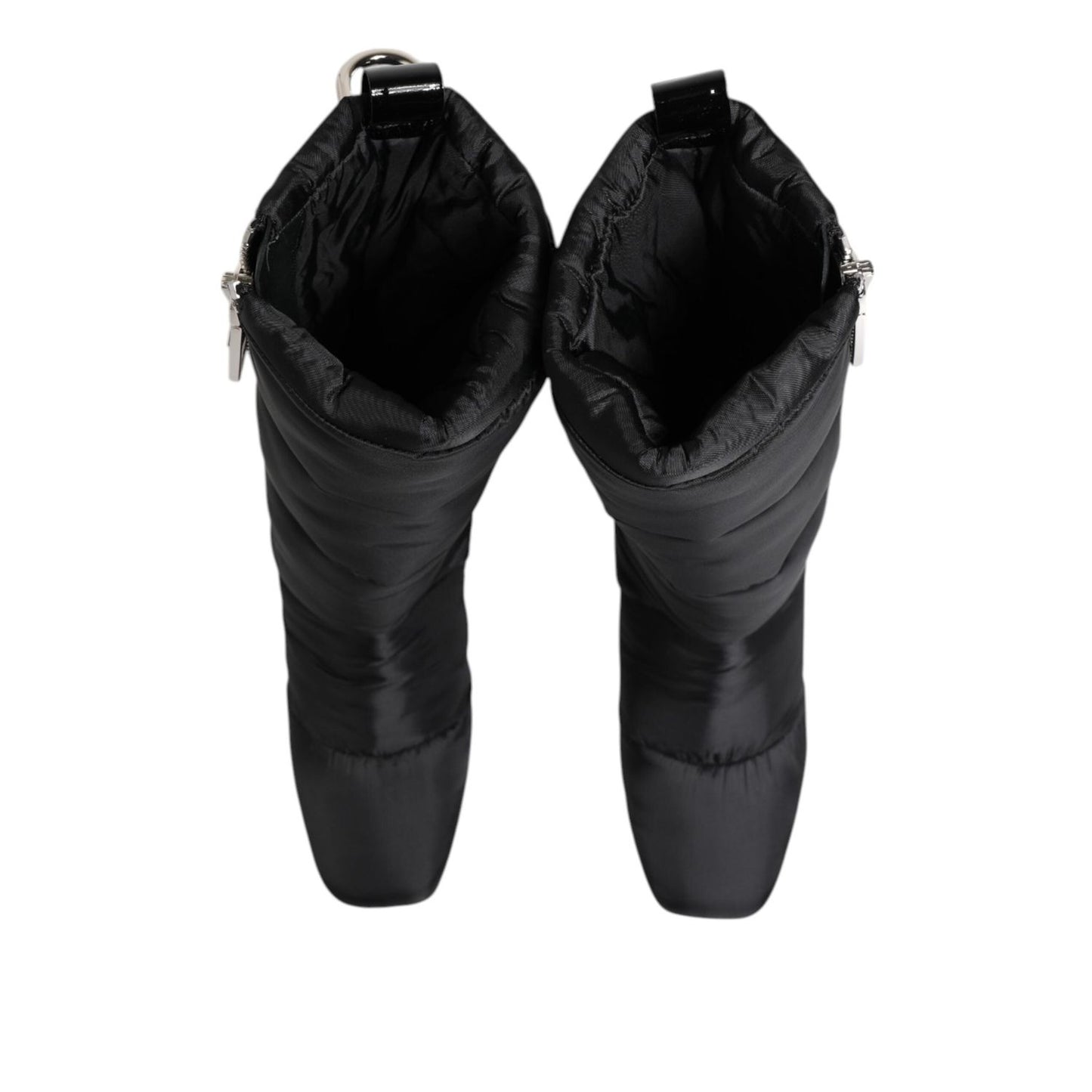 Dolce & Gabbana Black Padded Mid Calf Logo Heel Boots Shoes MV7706-38.5