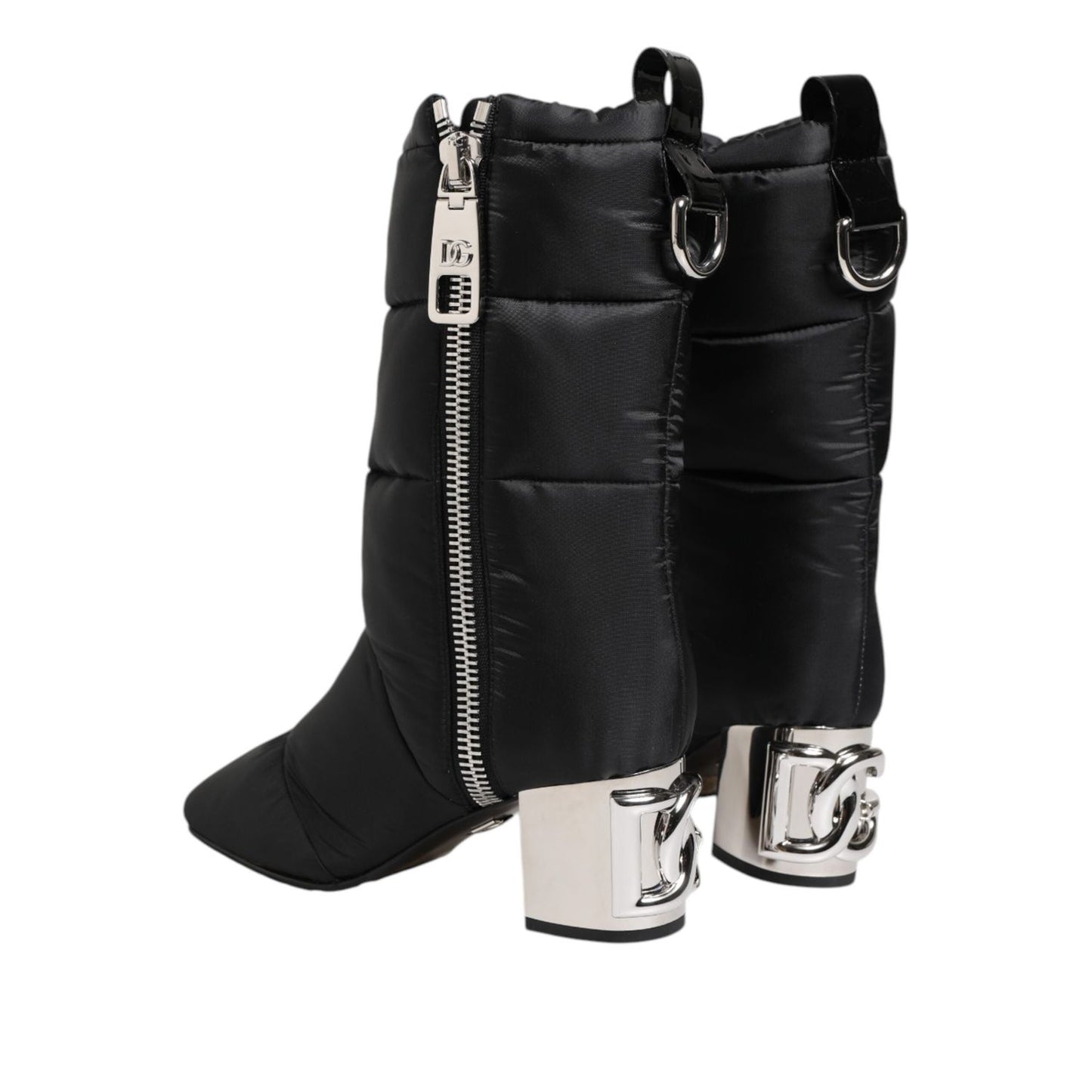 Dolce & Gabbana Black Padded Mid Calf Logo Heel Boots Shoes MV7706-38.5