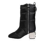 Dolce & Gabbana Black Padded Mid Calf Logo Heel Boots Shoes MV7706-38.5