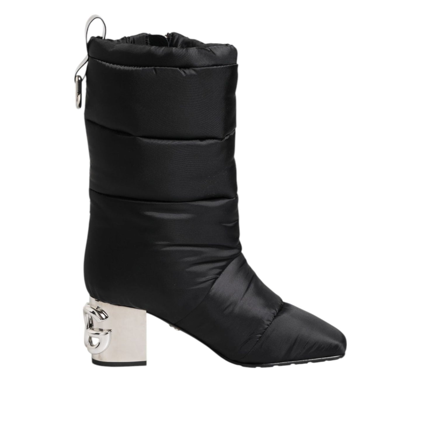 Dolce & Gabbana Black Padded Mid Calf Logo Heel Boots Shoes MV7706-38.5