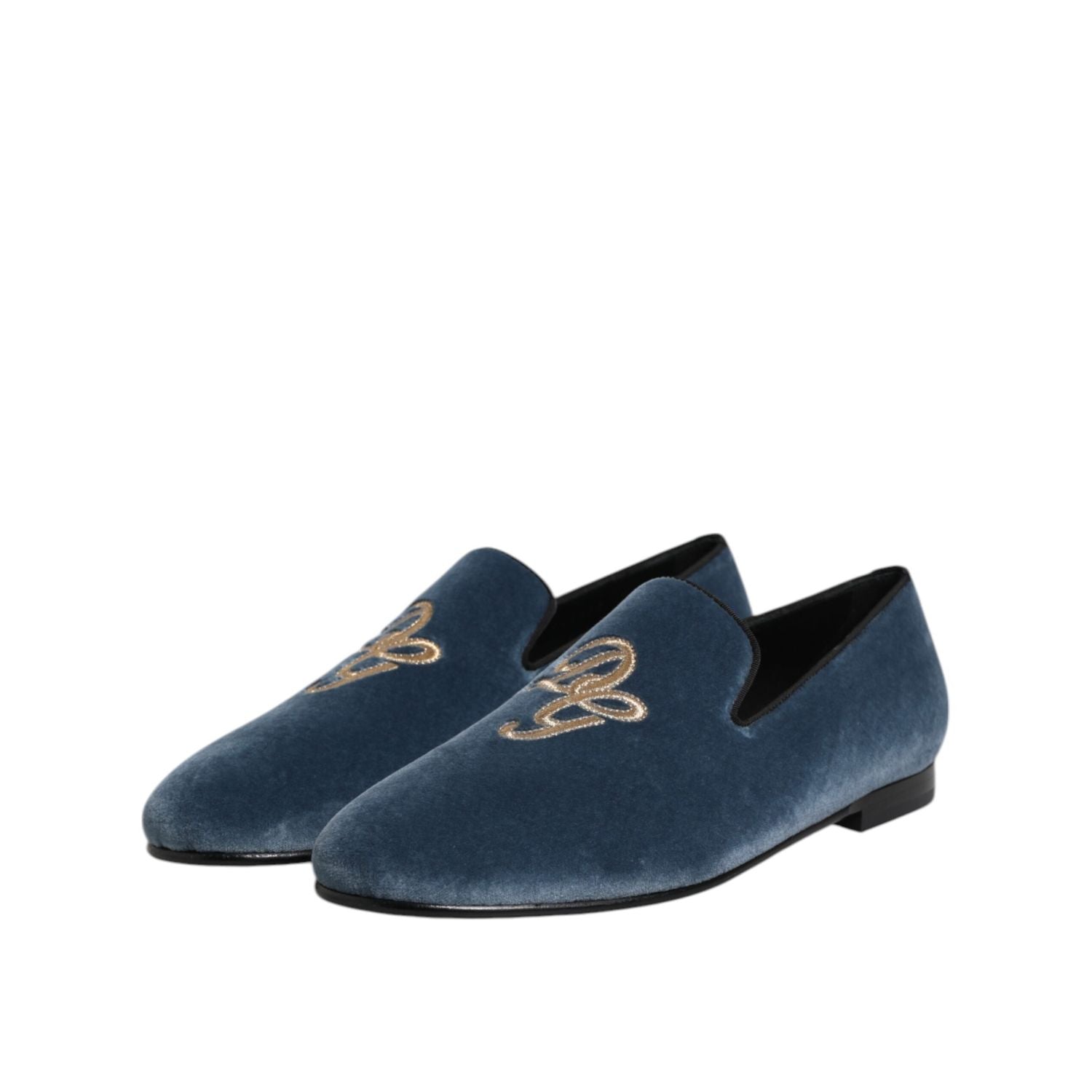 Dolce & Gabbana Blue Velvet DG Logo Loafers Formal Shoes
