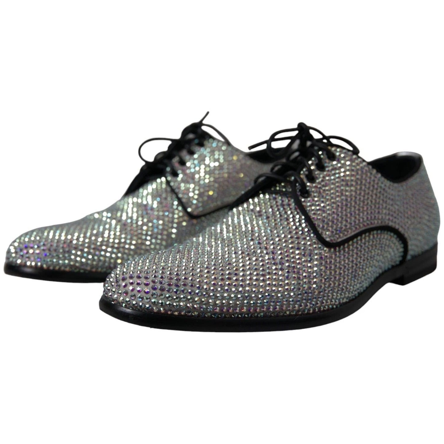 Dolce & Gabbana Silver Leather Rhinestones Derby Shoes