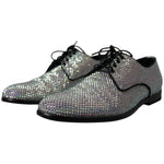 Dolce & Gabbana Silver Leather Rhinestones Derby Shoes
