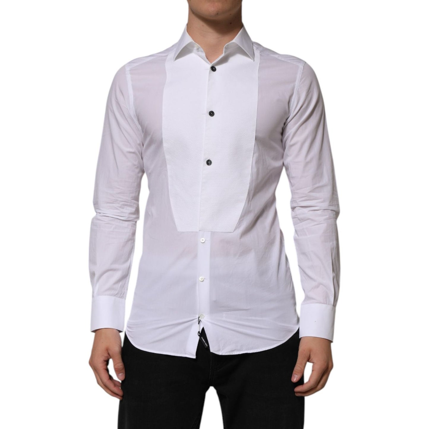 Dolce & Gabbana White Bib Cotton Poplin GOLD Men Formal Shirt