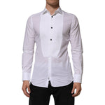 Dolce & Gabbana White Bib Cotton Poplin GOLD Men Formal Shirt
