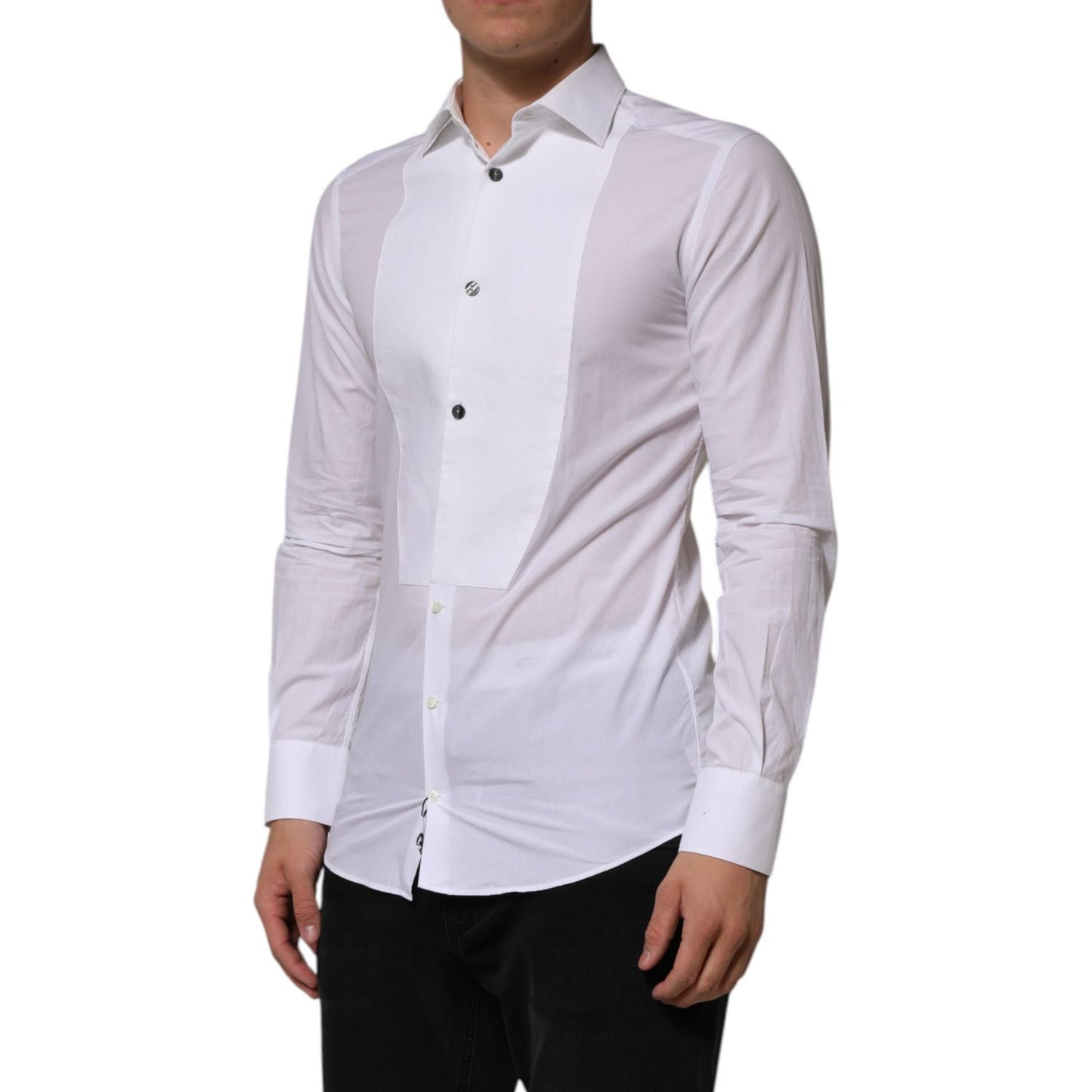 Dolce & Gabbana White Bib Cotton Poplin GOLD Men Formal Shirt