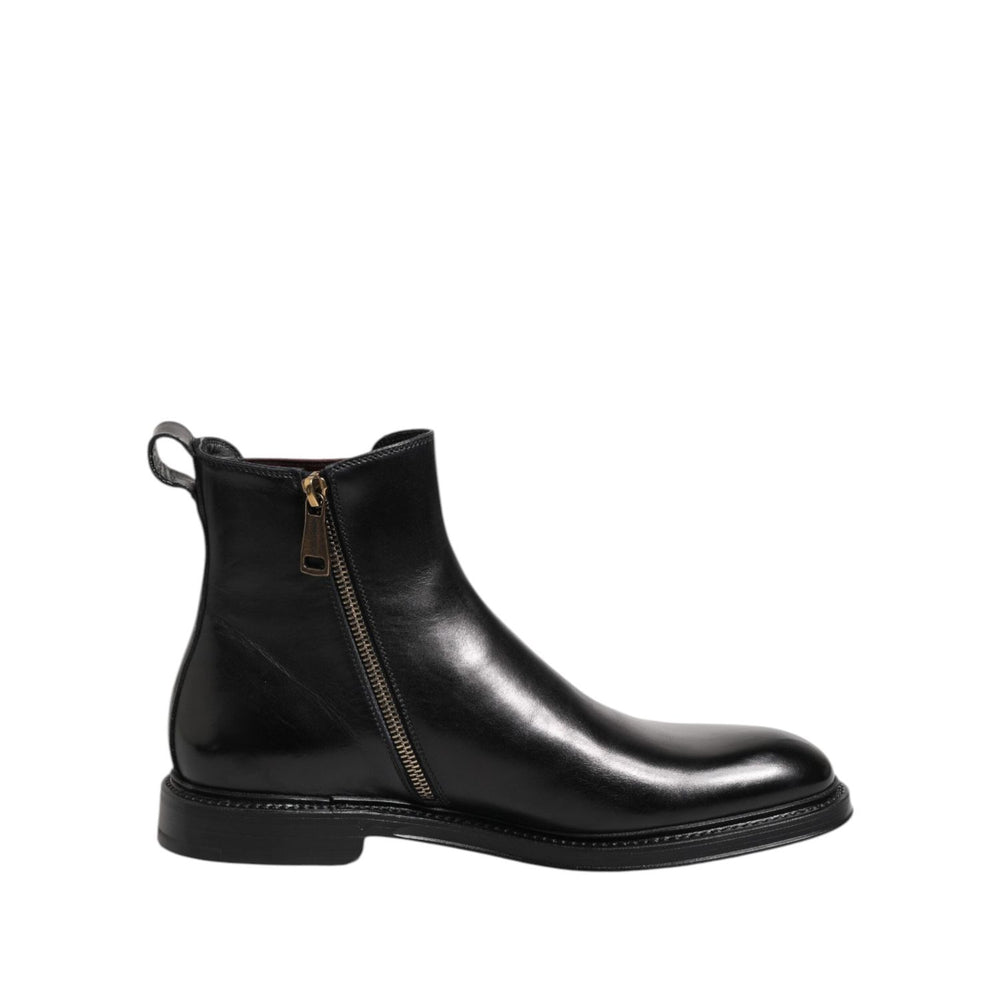 Dolce & Gabbana Black Chelsea Leather Mid Calf Boots Shoes MV7676-39
