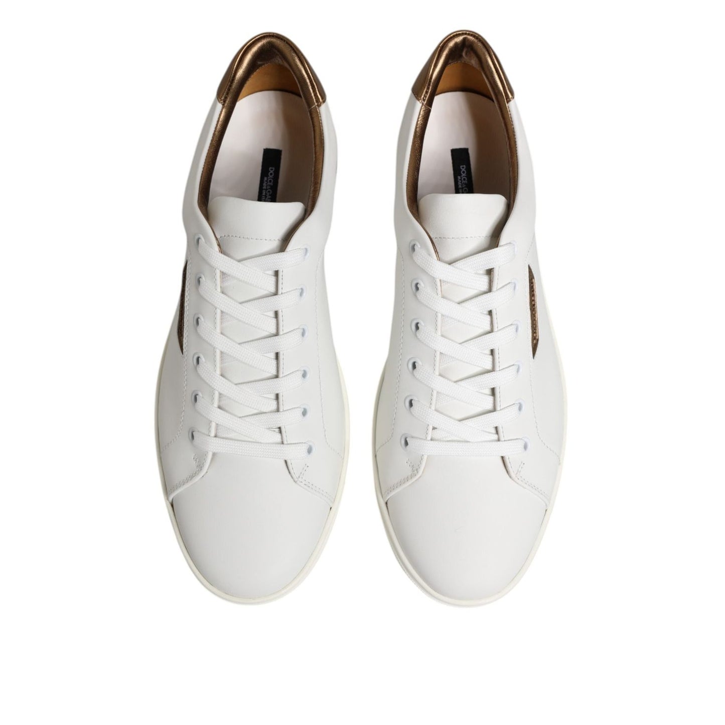 Dolce & Gabbana White Brown Leather Low Top Sneakers Shoes MV7384-45