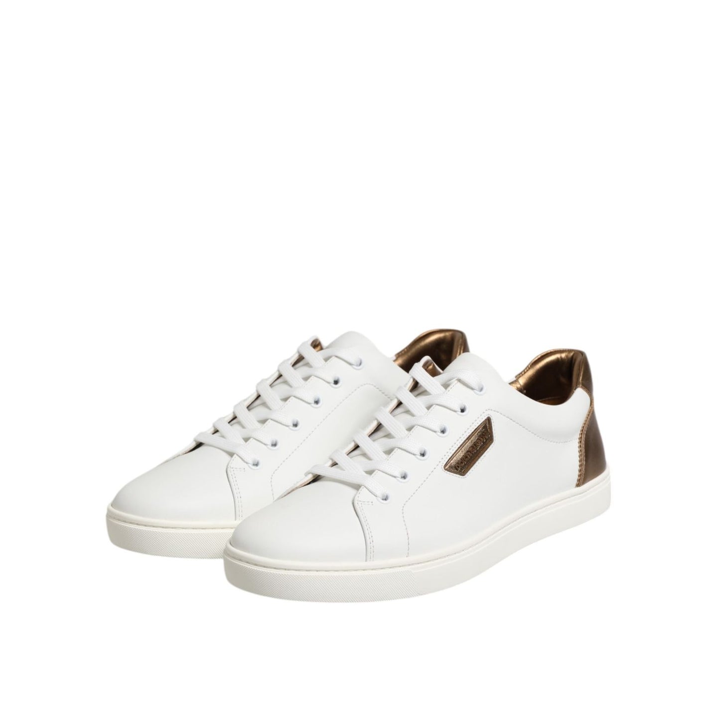 Dolce & Gabbana White Brown Leather Low Top Sneakers Shoes MV7384-45