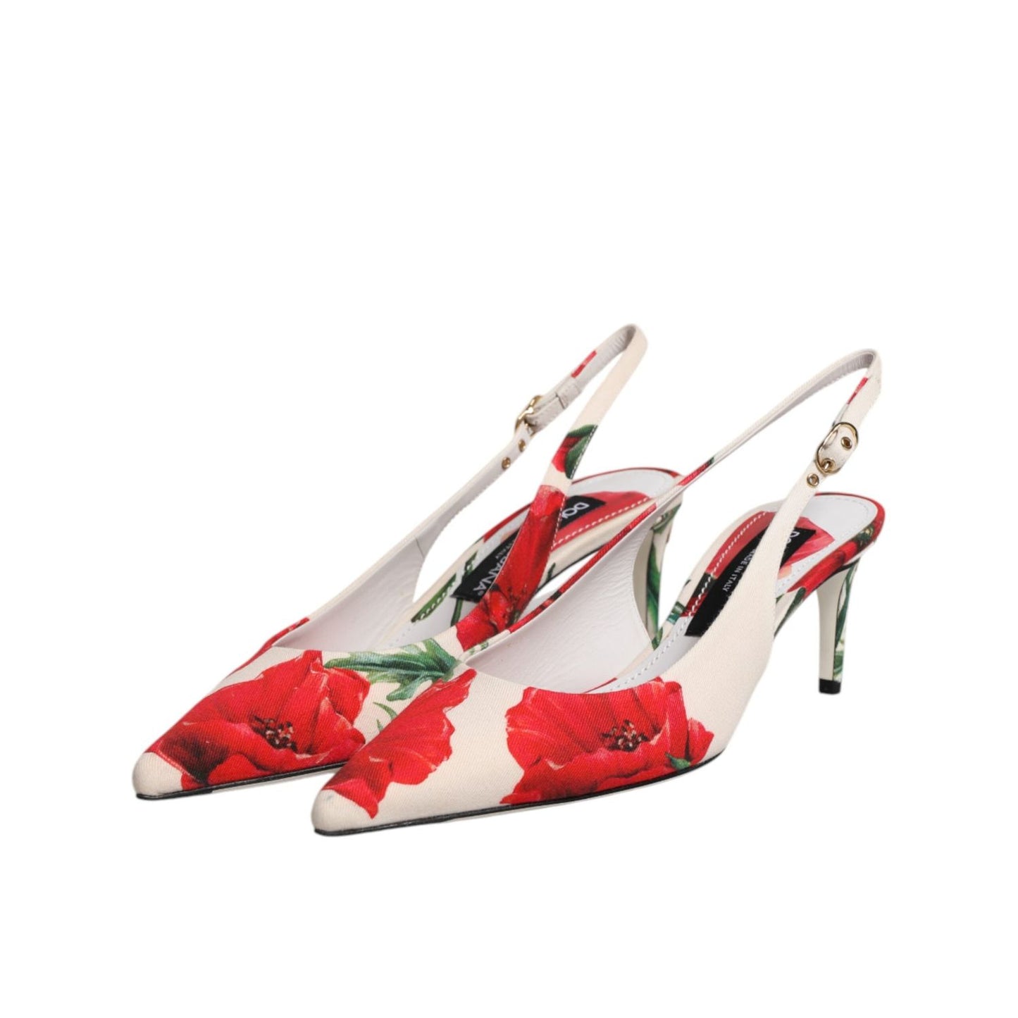 Dolce & Gabbana White Floral Heels Slingback Sandals Shoes LA11702-37