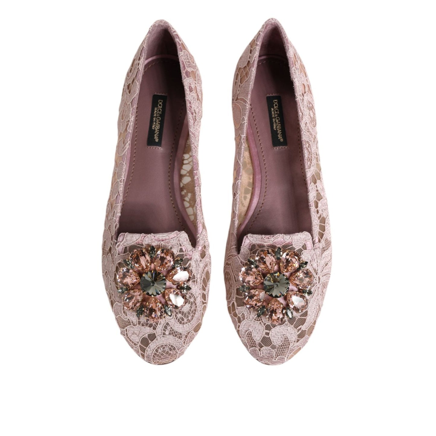 Dolce & Gabbana Pink Taormina Lace Crystals Flats Shoes LA12807-36.5