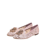 Dolce & Gabbana Pink Taormina Lace Crystals Flats Shoes LA12807-36.5