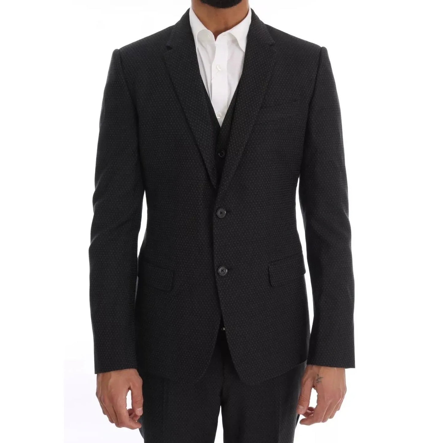 Dolce & Gabbana Gray Patterned Wool 3 Piece Slim Suit