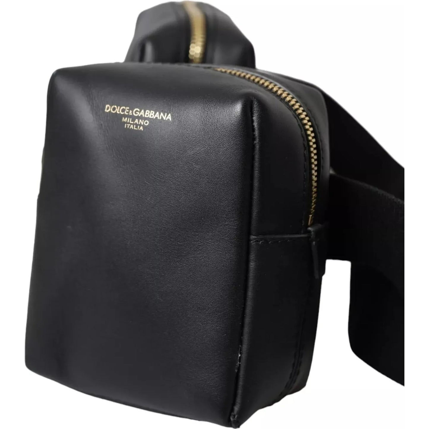Dolce & Gabbana Black Calfskin Leather Double Waist Belt Fanny Pack Bag