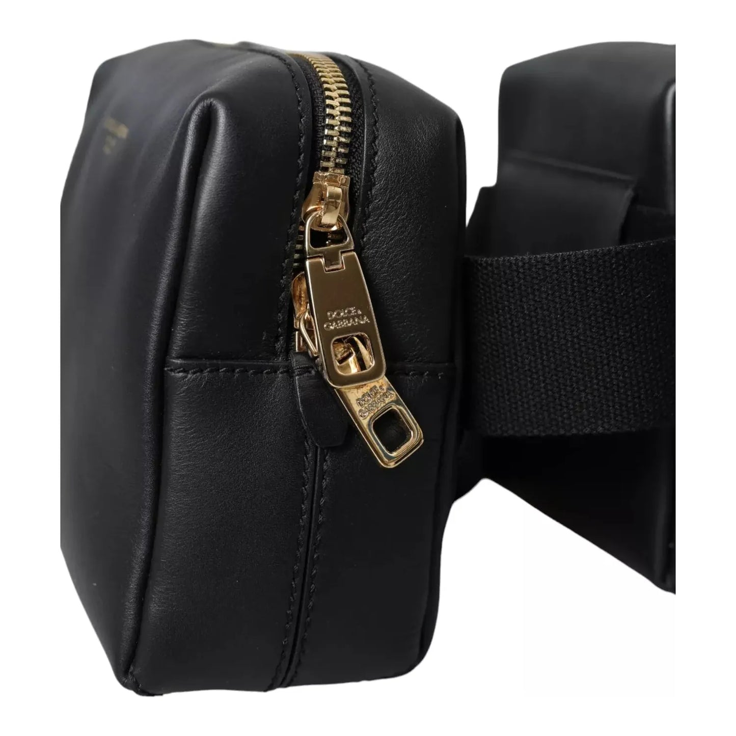Dolce & Gabbana Black Calfskin Leather Double Waist Belt Fanny Pack Bag