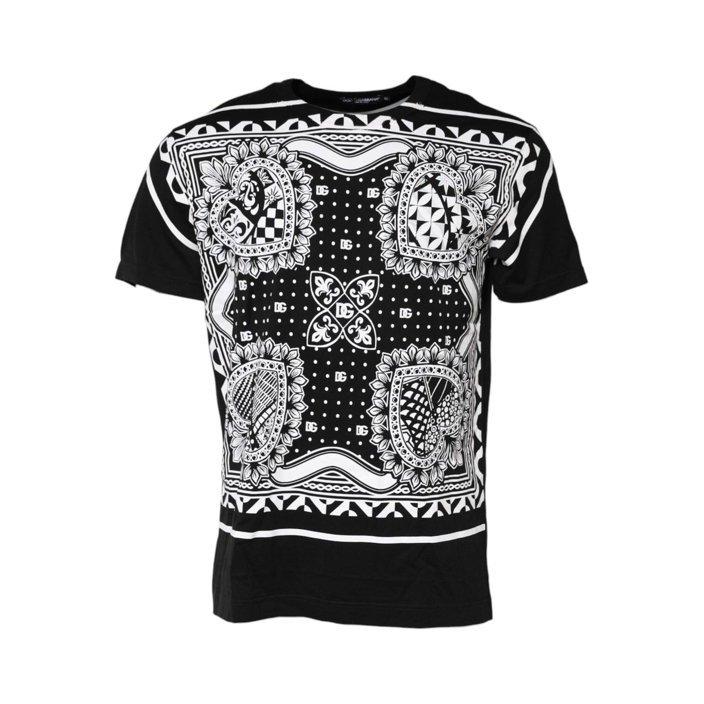 Dolce & Gabbana Black Bandana Print Cotton Crew Neck T-shirt