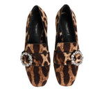Dolce & Gabbana Brown Leopard Print Crystals Loafers Flats Shoes LA12878-35