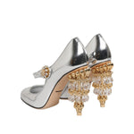 Dolce & Gabbana Silver Chandelier Sculpted Heel Mary Jane Pump Shoes LA12741-39