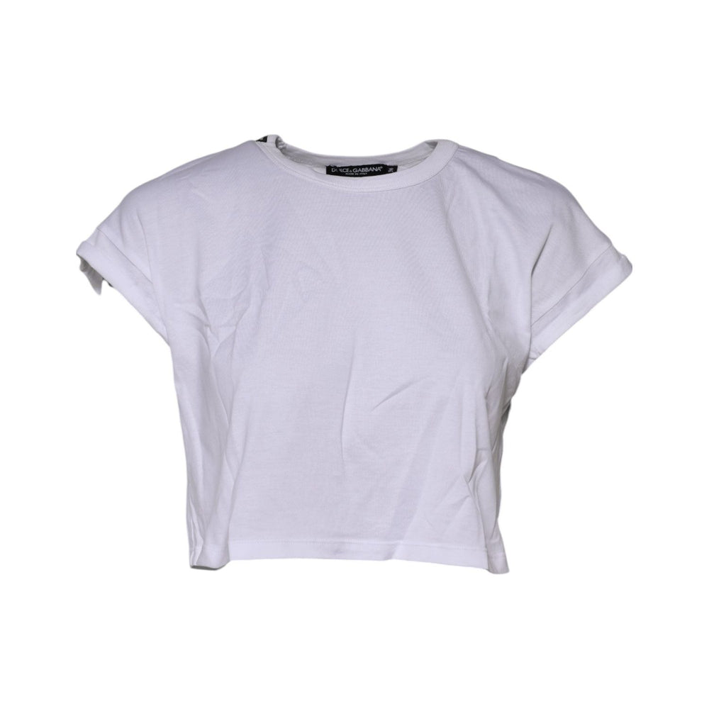 Dolce & Gabbana White Cotton Crew Neck Cropped Top T-shirt TSH90746-36