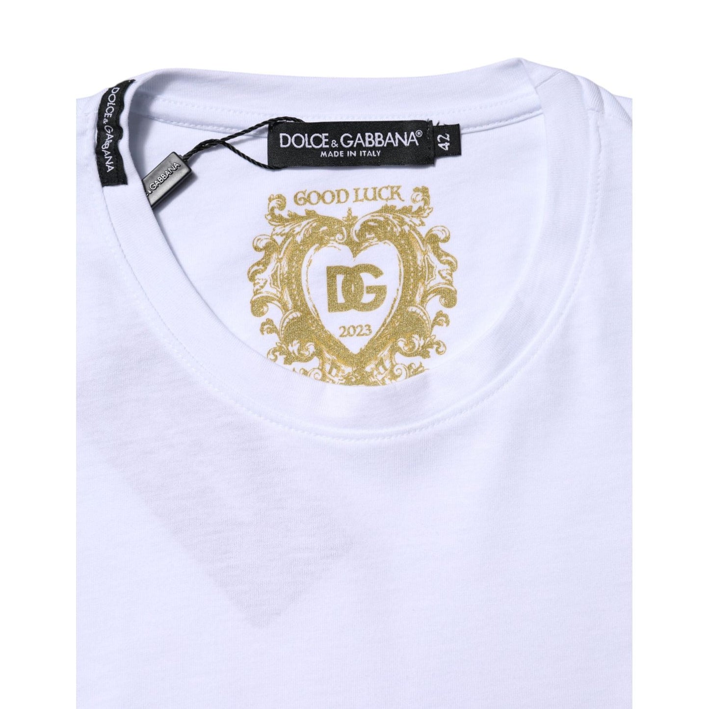 Dolce & Gabbana White Cotton Goodluck 2023 Crew Neck T-shirt TSH90684-44