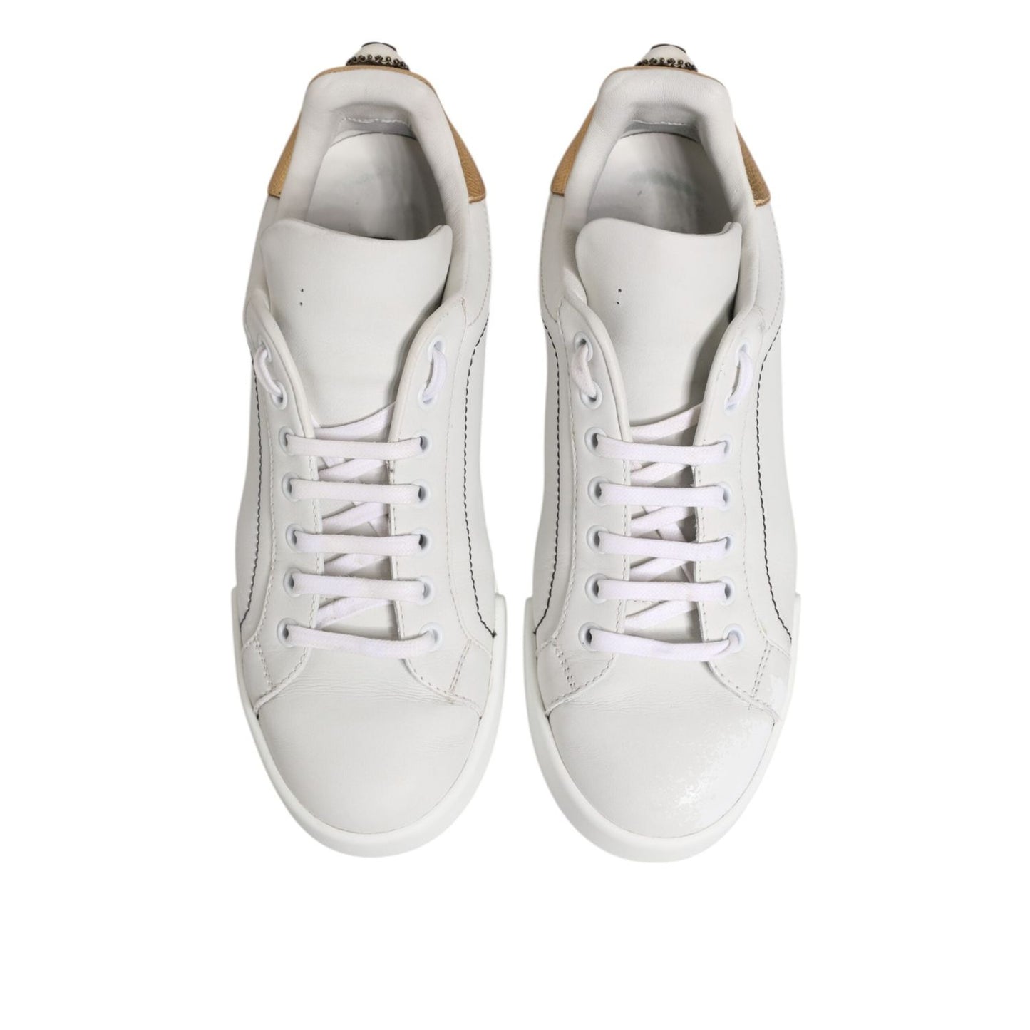 Dolce & Gabbana White Gold Leather Low Top Sneakers Shoes LA12744-38