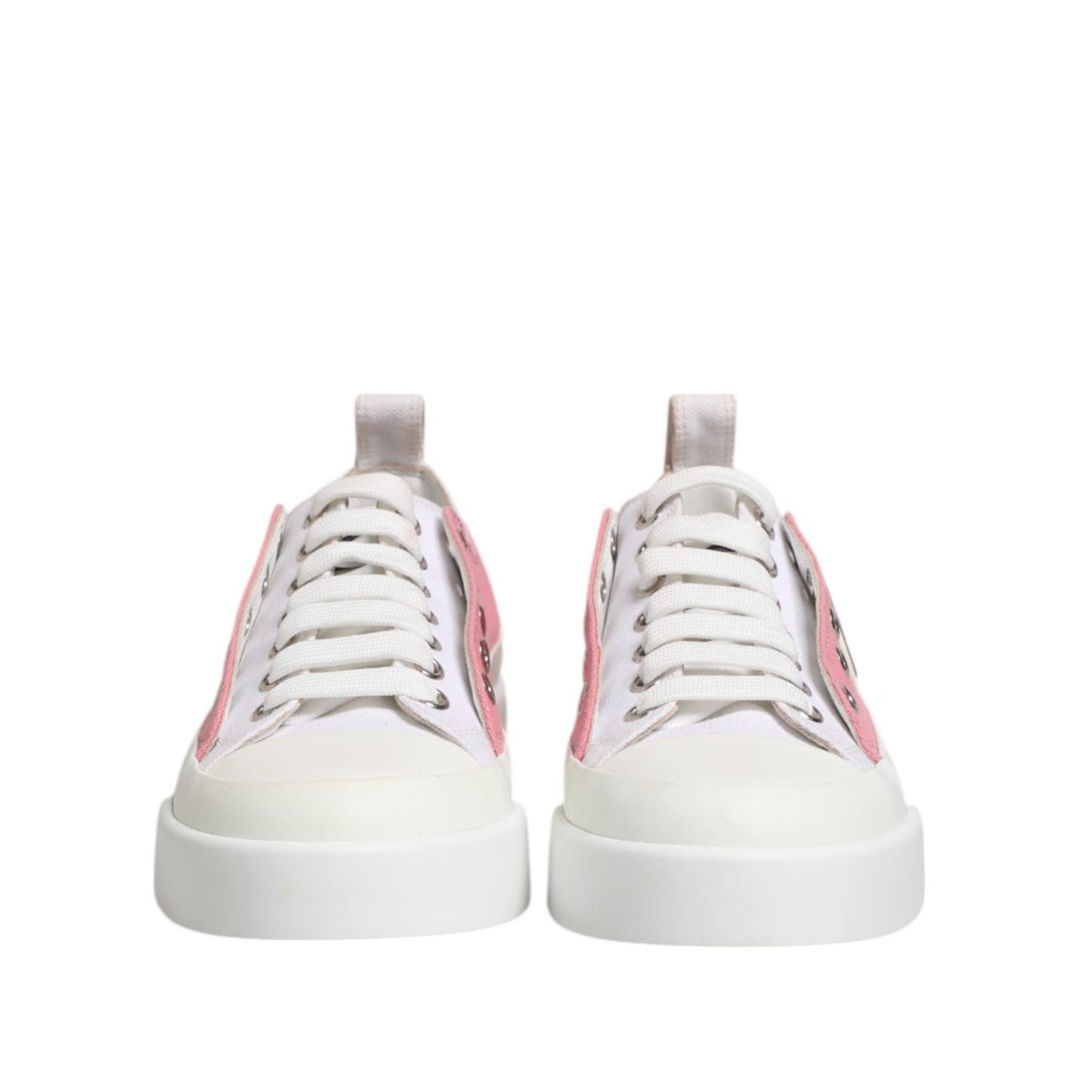 Dolce & Gabbana White Pink Canvas Low Top Sneakers Shoes LA12790-36