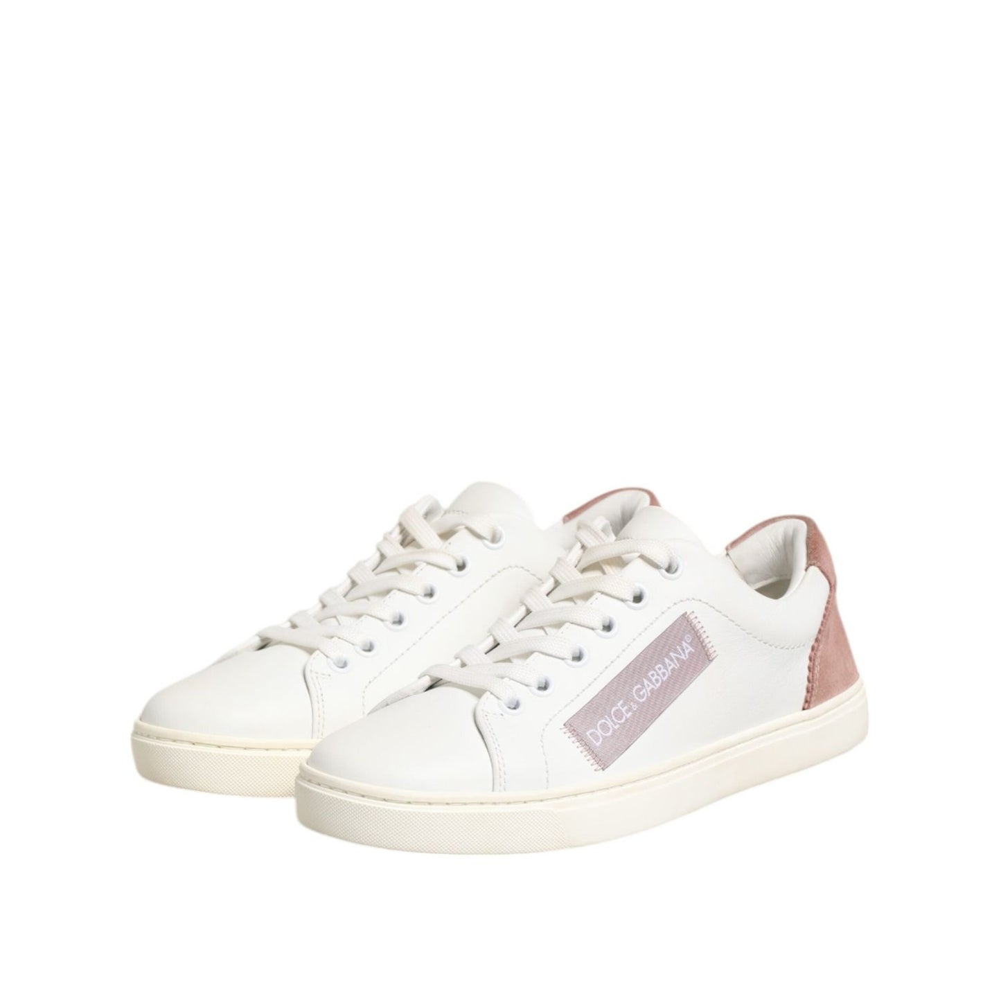 Dolce & Gabbana White Pink Leather Low Top Sneakers Shoes LA12795-35