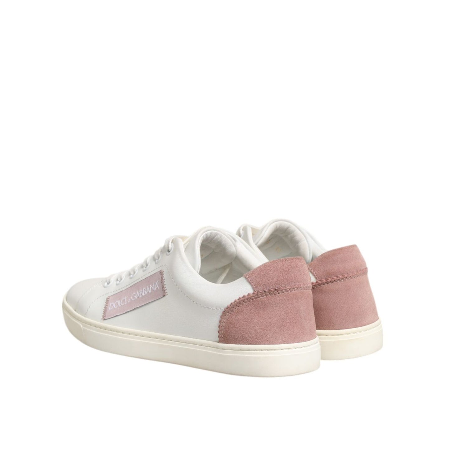 Dolce & Gabbana White Pink Leather Low Top Sneakers Shoes LA12795-35