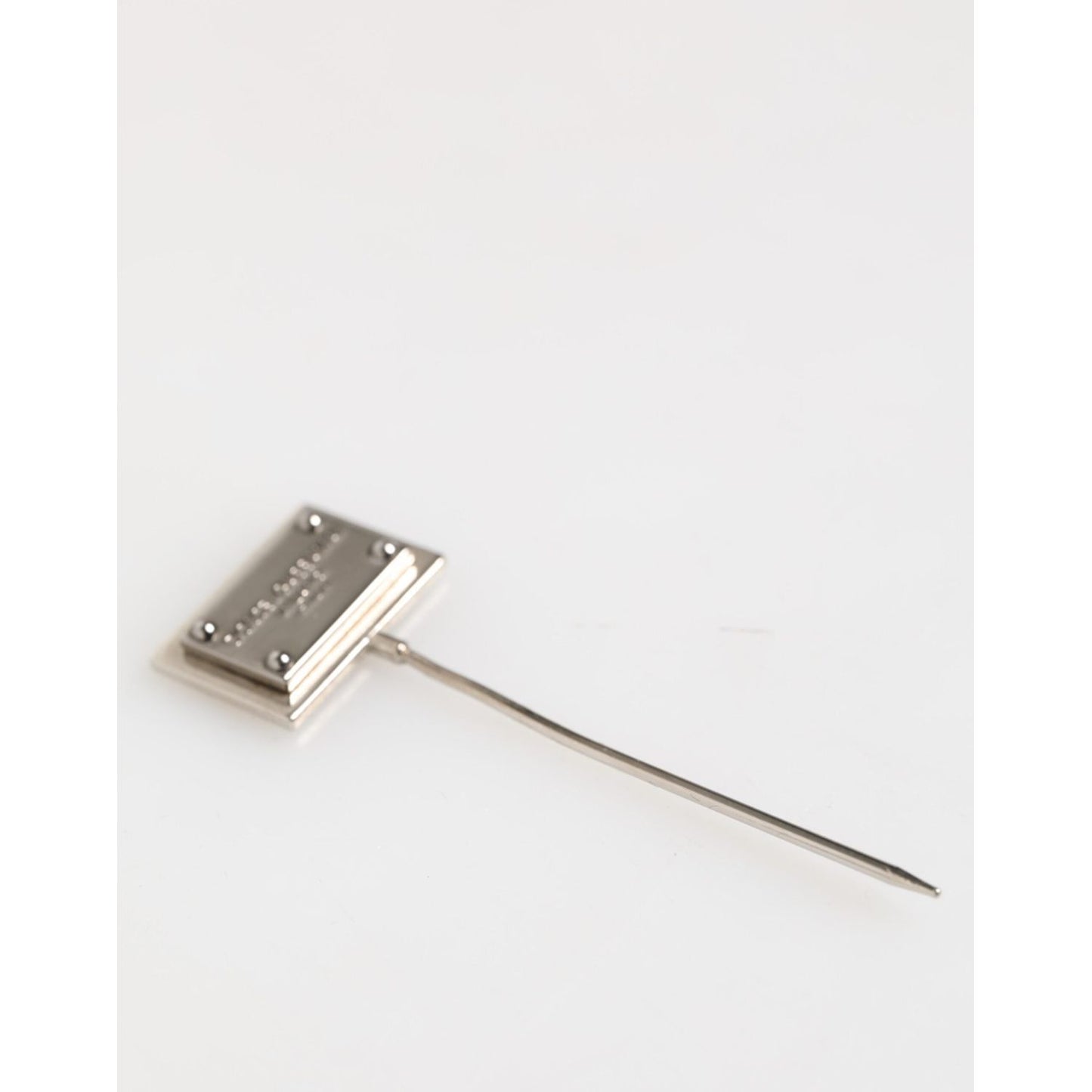 Dolce & Gabbana Silver Tone Logo Plaque Lapel Men Accessory Brooch Pin