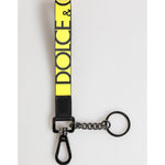 Dolce & Gabbana Yellow Logo Nylon Silver Brass Holder Keychain Keyring