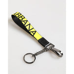 Dolce & Gabbana Yellow Logo Nylon Silver Brass Holder Keychain Keyring