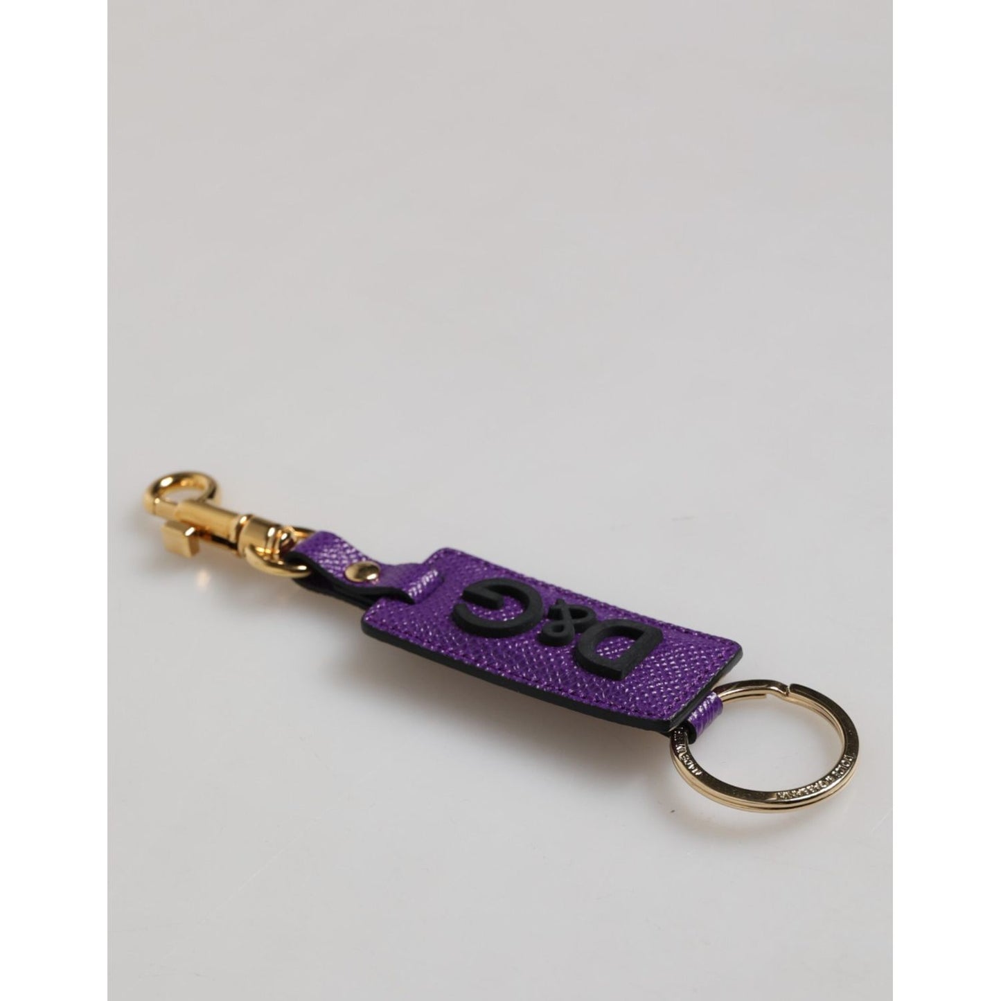 Dolce & Gabbana Purple DG Logo Leather Gold Tone Metal Keyring Keychain SMY11207