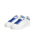 Dolce & Gabbana White Blue Leather Low Top Sneakers Shoes LA12889-35