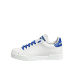 Dolce & Gabbana White Blue Leather Low Top Sneakers Shoes LA12889-35