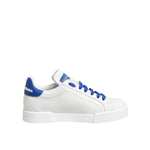 Dolce & Gabbana White Blue Leather Low Top Sneakers Shoes LA12889-35