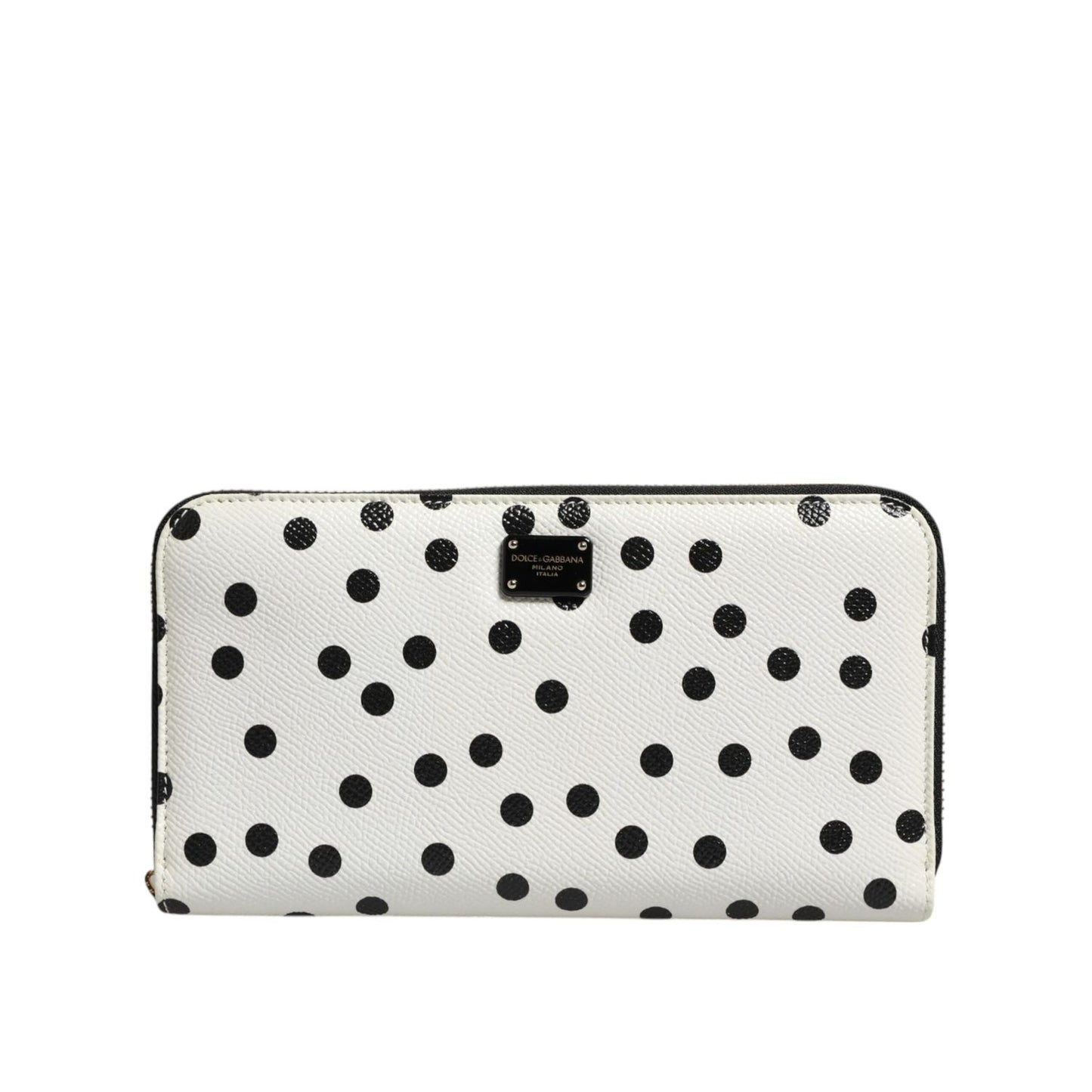 Dolce & Gabbana White Black Dotted Leather Zip Around Continental Wallet BAG4697