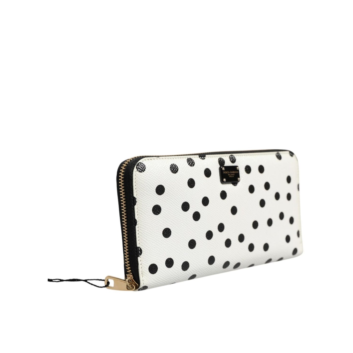 Dolce & Gabbana White Black Dotted Leather Zip Around Continental Wallet BAG4697