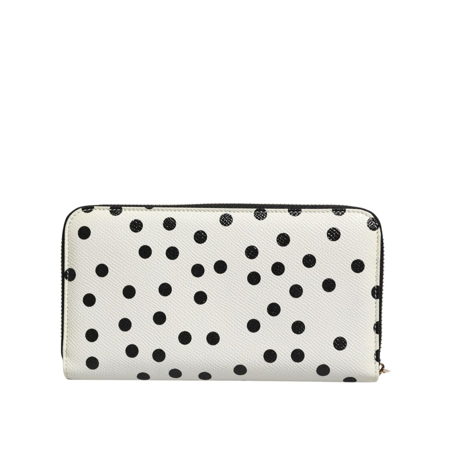 Dolce & Gabbana White Black Dotted Leather Zip Around Continental Wallet BAG4697